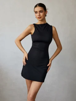 COMMENSE Asymmetrical Neck Tank Short Dress* Black Dresses|Casual Dresses