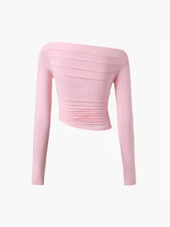 COMMENSE Asymmetrical Off Shoulder Long Sleeve Shirt* Sweater Tops|T-shirts