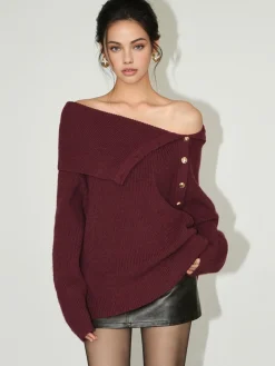 COMMENSE Asymmetrical Off-Shoulder Sweater* Sweater Tops|Sweaters & Cardigans