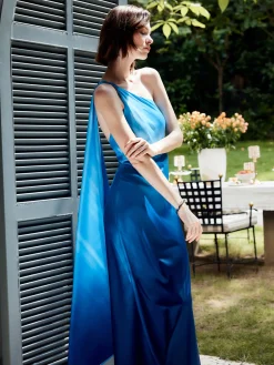 COMMENSE Asymmetrical One Shoulder Gradient Long Dress* Cocktail & Party Dresses|Summer Dresses