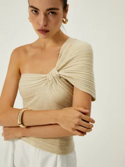 COMMENSE Asymmetrical One Shoulder Knotted Knit Top* Sweater Tops|Sweaters & Cardigans