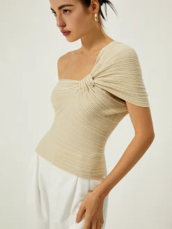 COMMENSE Asymmetrical One Shoulder Knotted Knit Top* Sweater Tops|Sweaters & Cardigans