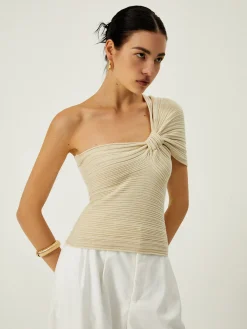 COMMENSE Asymmetrical One Shoulder Knotted Knit Top* Sweater Tops|Sweaters & Cardigans