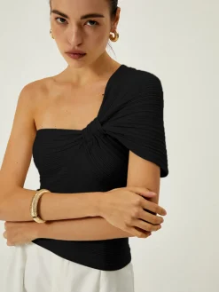 COMMENSE Asymmetrical One Shoulder Knotted Knit Top* Sweater Tops|Sweaters & Cardigans