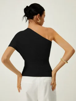 COMMENSE Asymmetrical One Shoulder Knotted Knit Top* Sweater Tops|Sweaters & Cardigans