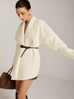 COMMENSE Asymmetrical Plain Belted Knit Outerwear* Sweater Tops|Outerwear