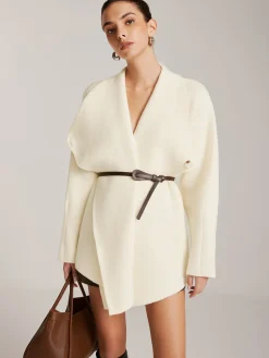 COMMENSE Asymmetrical Plain Belted Knit Outerwear* Sweater Tops|Outerwear
