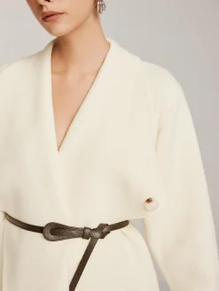 COMMENSE Asymmetrical Plain Belted Knit Outerwear* Sweater Tops|Outerwear
