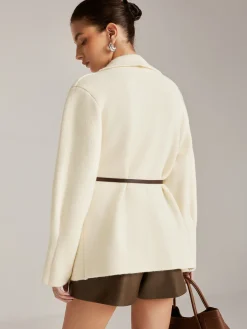 COMMENSE Asymmetrical Plain Belted Knit Outerwear* Sweater Tops|Outerwear