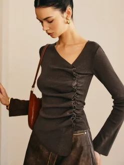 COMMENSE Asymmetrical Pleated Slim Sweater* Sweater Tops|Sweaters & Cardigans