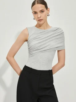 COMMENSE Asymmetrical Pleated Slim Tank Top* Tank Tops & Camis|Tops
