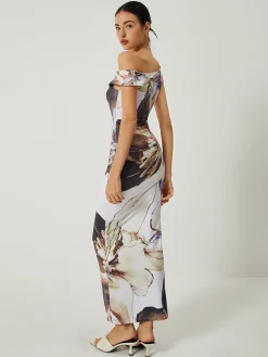 COMMENSE Asymmetrical Printed Off-Shoulder Slim Long Dress* Casual Dresses|Work Dresses