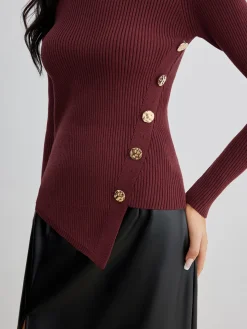 COMMENSE Asymmetrical Ribbed Slim Sweater* Sweater Tops|Sweaters & Cardigans