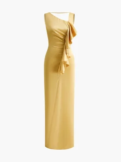 COMMENSE Asymmetrical Ruffle Backless Long Dress* Cocktail & Party Dresses|Vacation Dresses