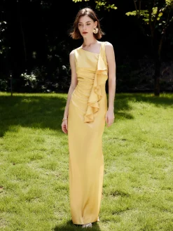 COMMENSE Asymmetrical Ruffle Backless Long Dress* Cocktail & Party Dresses|Vacation Dresses