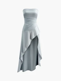 COMMENSE Asymmetrical Ruffle Strapless Dress* Cocktail & Party Dresses|Vacation Dresses