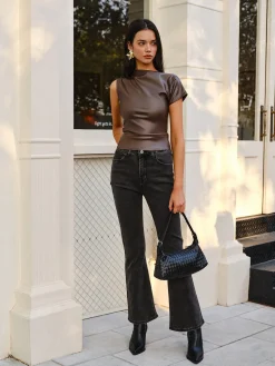 COMMENSE Asymmetrical Skinny Faux Leather Tank Top* Tank Tops & Camis|Tops