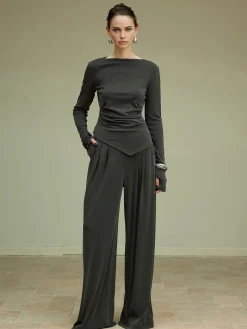 COMMENSE Asymmetrical Slim Jersey Blouse* Blouses & Shirts|Matching Sets