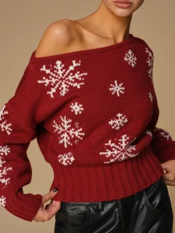 COMMENSE Asymmetrical Snowflake Knit Top* Sweater Tops|Sweaters & Cardigans