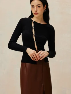 COMMENSE Asymmetrical Split Button Knit Top* Sweater Tops|Sweaters & Cardigans