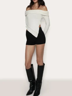 COMMENSE Asymmetrical Split Off Shoulder Floral Cable Knit Top* Sweater Tops|Sweaters & Cardigans