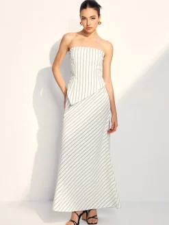 COMMENSE Asymmetrical Stripe Tube Skirt Set* Skirt Sets|Long Sleeve Sets