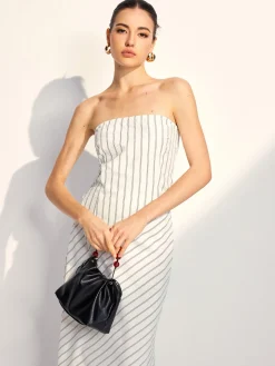 COMMENSE Asymmetrical Stripe Tube Skirt Set* Skirt Sets|Long Sleeve Sets