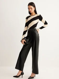 COMMENSE Asymmetrical Striped Slim Knit Top* Sweater Tops|Sweaters & Cardigans