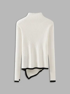 COMMENSE Asymmetrical Trim Mock Neck Sweater* Sweater Tops|Sweaters & Cardigans