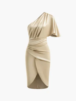 COMMENSE Asymmetrical Zipper Pleated Dress* Vacation Dresses|Summer Dresses