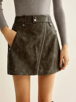 COMMENSE Asymmetrical Zipper Pockets Faux Leather Skirt* Skirts|Bottoms