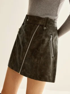 COMMENSE Asymmetrical Zipper Pockets Faux Leather Skirt* Skirts|Bottoms