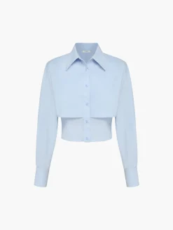 COMMENSE Baby Open Collar Double Layer Crop Shirt* Crop Tops|Blouses & Shirts