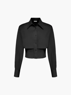 COMMENSE Baby Open Collar Double Layer Crop Shirt* Crop Tops|Blouses & Shirts