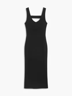 COMMENSE Back Cutout Knit Midi Dress* Black Dresses|Sweater Dresses