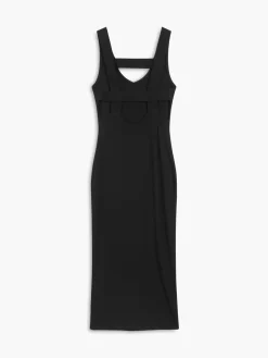 COMMENSE Back Cutout Knit Midi Dress* Black Dresses|Sweater Dresses