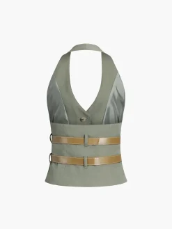COMMENSE Backless Belted Halter Top* Tank Tops & Camis|Tops