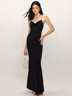COMMENSE Backless Cami Fishtail Jersey Dress* Black Dresses|Casual Dresses