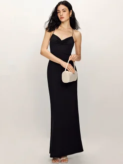 COMMENSE Backless Cami Fishtail Jersey Dress* Black Dresses|Casual Dresses