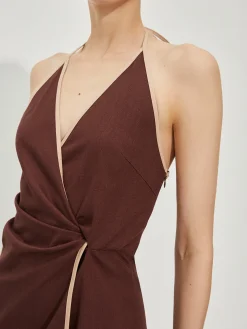 COMMENSE Backless Contrast Trim Knotted Dress* Vacation Dresses|Summer Dresses