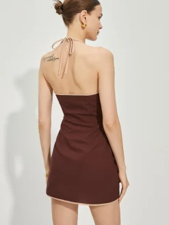 COMMENSE Backless Contrast Trim Knotted Dress* Vacation Dresses|Summer Dresses