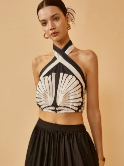 COMMENSE Backless Cross Halter Print Tank Top* Tank Tops & Camis|Tops