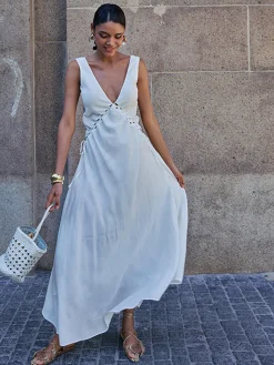COMMENSE Backless Cutout Criss Cross Dress* White Dresses|Vacation Dresses