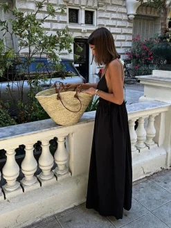 COMMENSE Backless Drawstring Cami Long Dress* Black Dresses|Casual Dresses