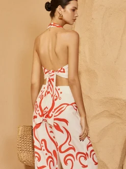 COMMENSE Backless Drawstring Print Pants Set* Pants Sets|Matching Sets