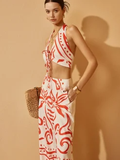 COMMENSE Backless Drawstring Print Pants Set* Pants Sets|Matching Sets