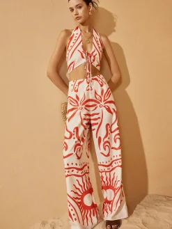 COMMENSE Backless Drawstring Print Pants Set* Pants Sets|Matching Sets
