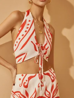 COMMENSE Backless Drawstring Print Pants Set* Pants Sets|Matching Sets