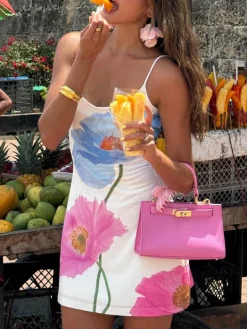 COMMENSE Backless Floral Short Dress* White Dresses|Casual Dresses