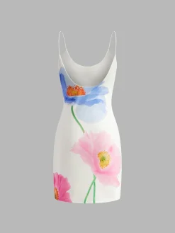 COMMENSE Backless Floral Short Dress* White Dresses|Casual Dresses